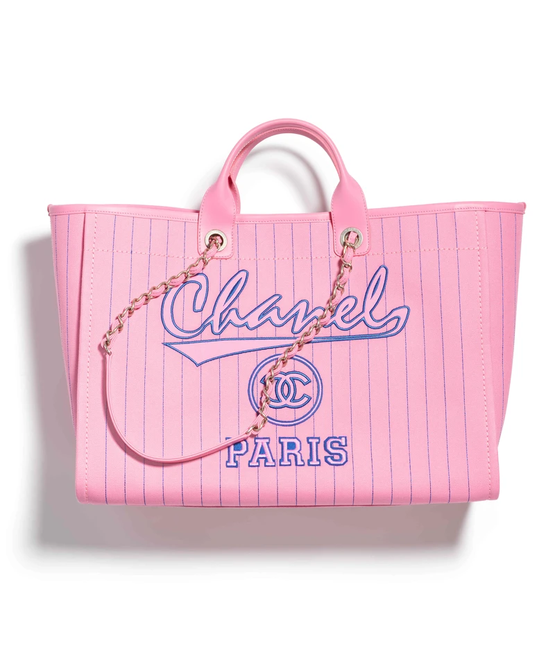 粉色帆布條紋皮穿鍊大型購物包,NT 150,000 粉色帆布條紋皮穿鍊大型購物包,NT 150,000