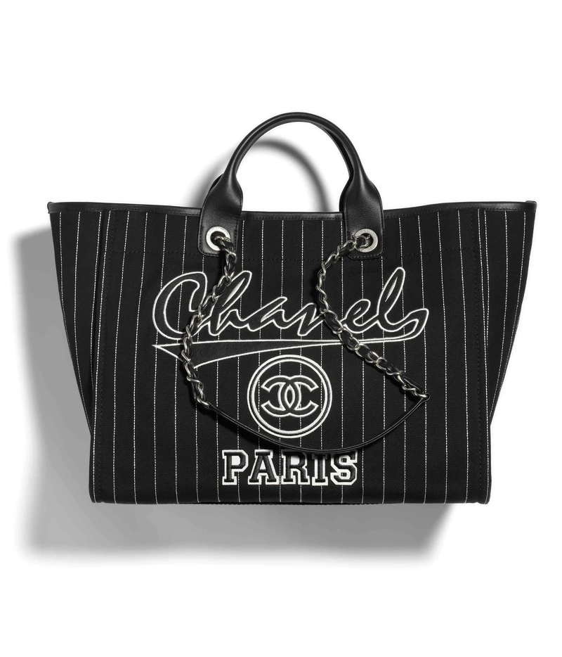 黑色帆布條紋皮穿鍊大型購物包,NT 150,000 黑色帆布條紋皮穿鍊大型購物包,NT 150,000