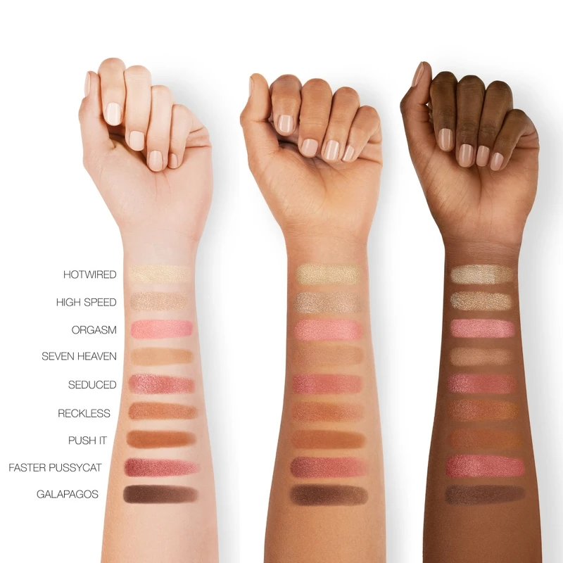 NARS純慾高潮9色眼彩盤手部刷色圖。