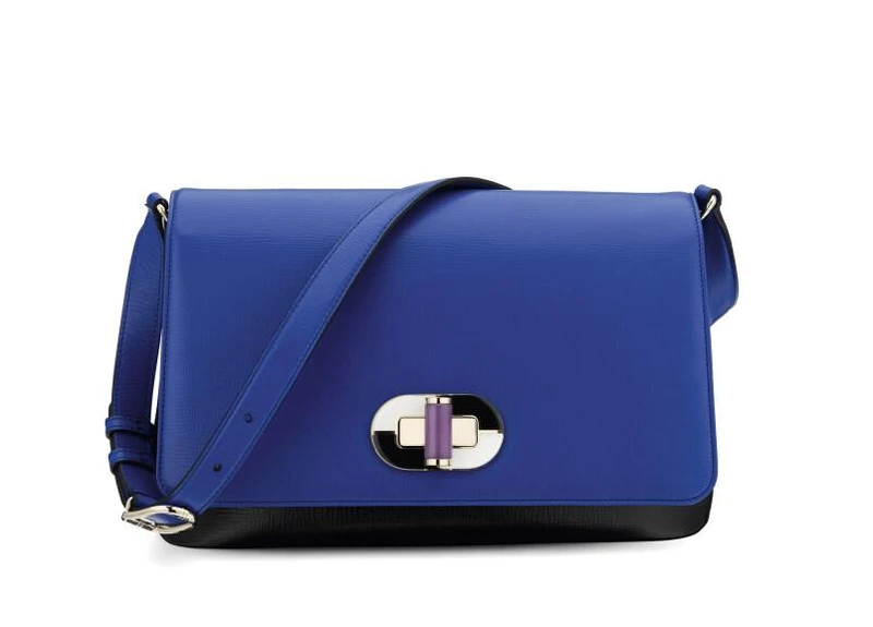 寶格麗ICONA黑色與鐵青色掌壓小牛皮肩背包