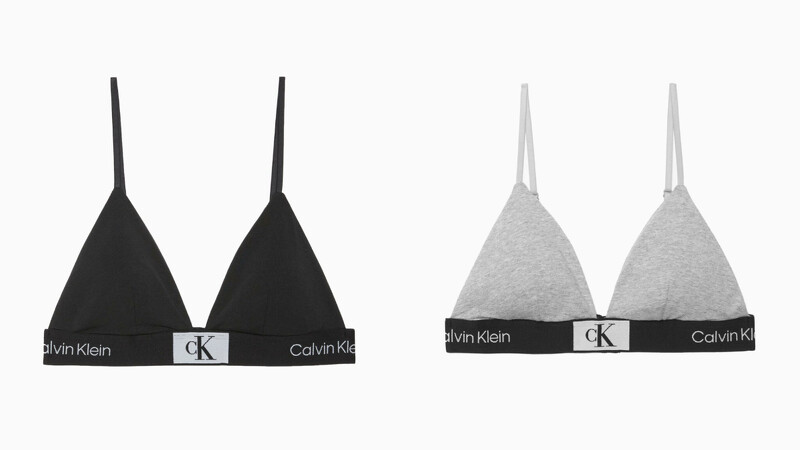 Calvin Klein 1996 黑色&灰色薄墊三角胸罩,各NT1,980。 Calvin Klein 1996 黑色&灰色薄墊三角胸罩,各NT1,980。