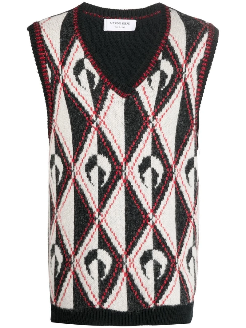 Marine Serre@Onefifteen 黑色格紋印花針織背心，NT17,680。