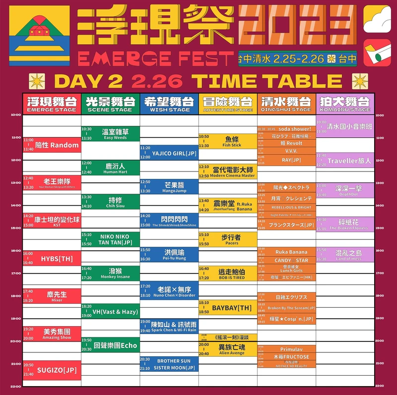 2023浮現祭Day2 2/26卡司演出時刻表