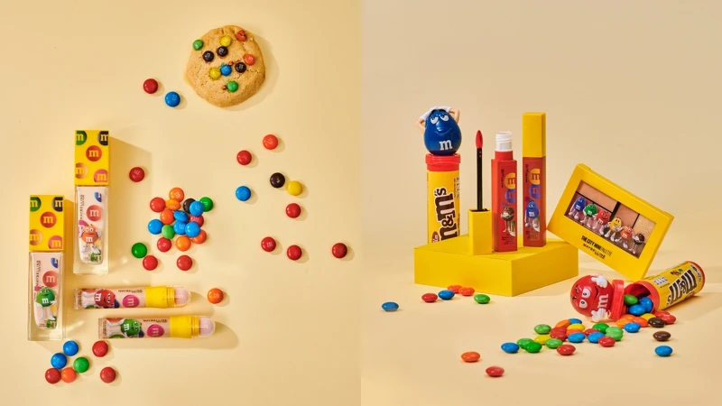媚比琳X M&M’S巧克力聯名彩妝產品情境圖。 媚比琳X M&M’S巧克力聯名彩妝產品情境圖。