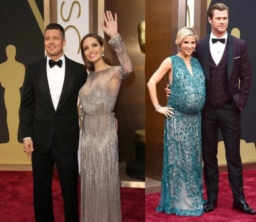 布萊德彼特和安潔莉娜裘莉(左)、克里斯漢斯沃Chris Hemsworth和爾莎帕塔基Elsa Pataky(右) 布萊德彼特和安潔莉娜裘莉(左)、克里斯漢斯沃Chris Hemsworth和爾莎帕塔基Elsa Pataky(右)