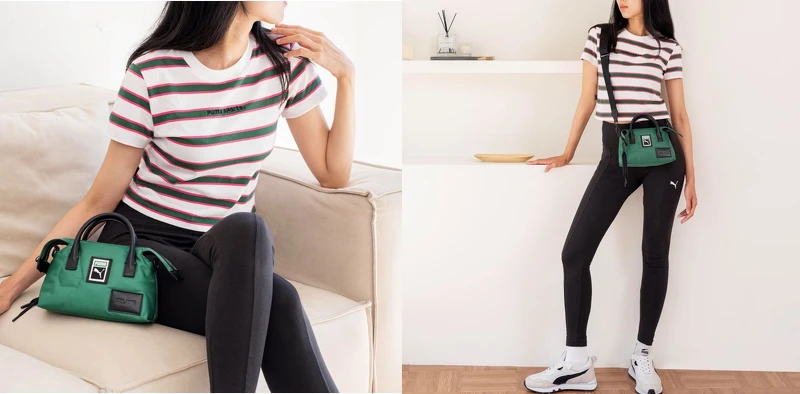 P.Team條紋短版短袖T恤(F)，NT1,180；NO.AVG手提小包，NT1,480；P.Team長褲，NT2,380；Rider FV 鞋款，NT2,980。