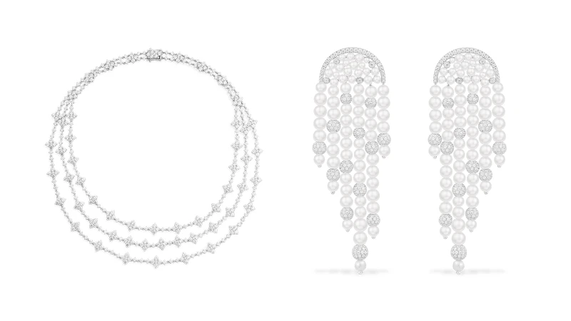 APM Monaco三層閃耀項鏈(銀白色)，推薦價NT18,700、APM Monaco個性迪斯科垂墜珍珠耳環(銀白色)，推薦價NT24,200。APM Monaco三層閃耀項鏈(銀白色)，推薦價NT18,700、APM Monaco個性迪斯科垂墜珍珠耳環(銀白色)，推薦價NT24,200。