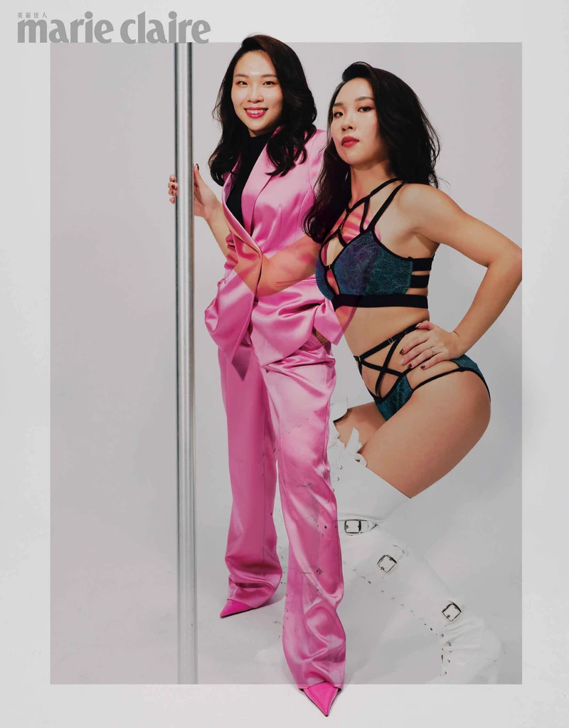 粉紅色西裝套裝、合身內搭針織衫、粉紅尖頭高跟鞋,all by H&M。 粉紅色西裝套裝、合身內搭針織衫、粉紅尖頭高跟鞋,all by H&M。