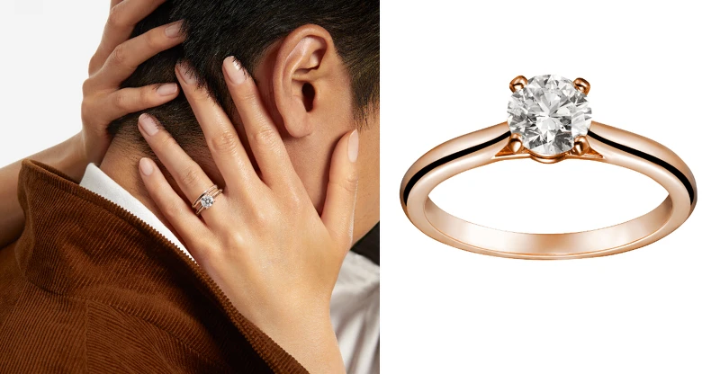 1895系列玫瑰金鑽石戒指(0.3克拉起)。 1895系列玫瑰金鑽石戒指(0.3克拉起)。