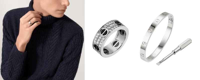 LOVE系列白金戒指、LOVE系列黑色陶瓷鋪鑲白金戒指、LOVE系列白金手環。 LOVE系列白金戒指、LOVE系列黑色陶瓷鋪鑲白金戒指、LOVE系列白金手環。