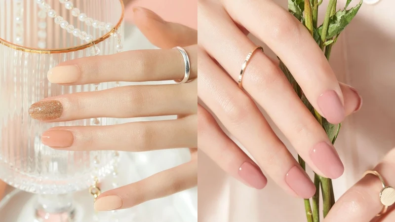 EDGEU凝膠美甲貼(左)#111 CHIFFON GLOW、(右)#110 ASH PINK。