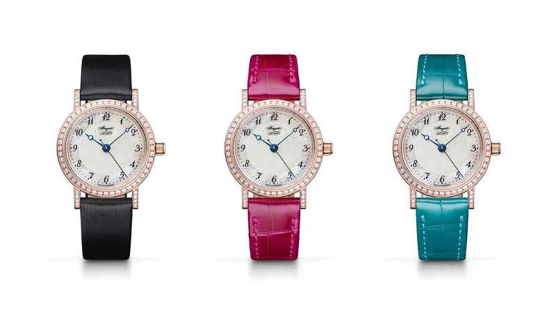 Classique Dame 8068腕錶(附上孔雀藍和莓粉紅鱷魚皮錶帶),建議售價 NT876,000。 Classique Dame 8068腕錶(附上孔雀藍和莓粉紅鱷魚皮錶帶),建議售價 NT876,000。