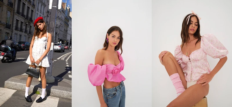 For Love & Lemons蕾絲洋裝,推薦價7,680;桃色玫瑰花上衣,推薦價6,480;粉色澎袖上衣,推薦價6,180。 For Love & Lemons蕾絲洋裝,推薦價7,680;桃色玫瑰花上衣,推薦價6,480;粉色澎袖上衣,推薦價6,180。