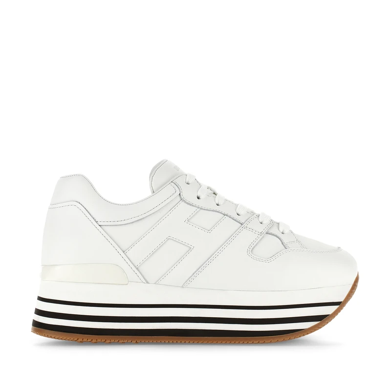 HOGAN Maxi Platform 白色皮革條紋厚底球鞋,NT24,000。 HOGAN Maxi Platform 白色皮革條紋厚底球鞋,NT24,000。