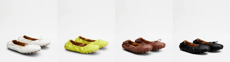 (左至右)白色皮革芭蕾舞鞋NT26,900、黃色絲緞拼皮革芭蕾舞鞋NT26,900、棕色皮革芭蕾舞鞋NT26,900、黑色皮革芭蕾舞鞋NT26,900 (左至右)白色皮革芭蕾舞鞋NT26,900、黃色絲緞拼皮革芭蕾舞鞋NT26,900、棕色皮革芭蕾舞鞋NT26,900、黑色皮革芭蕾舞鞋NT26,900