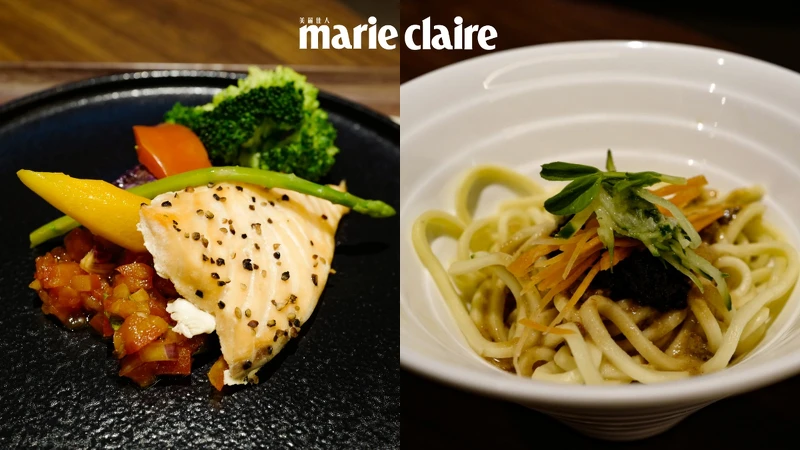 鮭魚蘆筍佐番茄莎莎醬、芝麻素醬擔擔麵 鮭魚蘆筍佐番茄莎莎醬、芝麻素醬擔擔麵