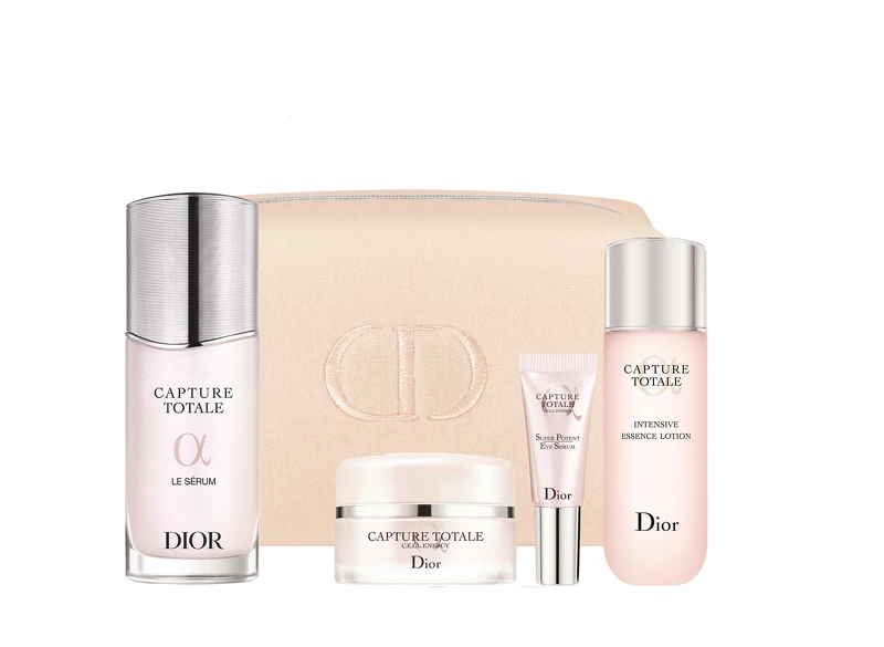 迪奧逆時能量精華組：逆時能量精華50ml+逆時能量奇肌露50ml+逆時能量奇肌霜15ml+逆時能量超彈力亮眼睛華5ml+美妍包，NT$6,000。