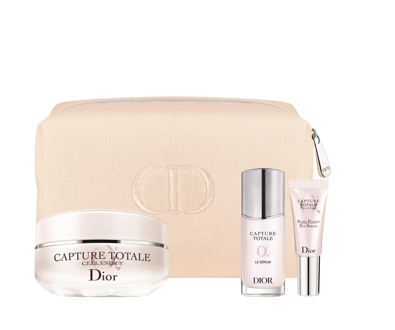 迪奧逆時能量奇肌霜組：逆時能量奇肌霜50ml+逆時能量精華10ml+逆時能亮超彈力亮眼睛華5ml+美妍包，NT$4,000。