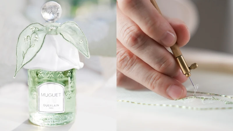 嬌蘭幸福永駐鈴蘭淡香水縷銀精瓷蜂印瓶工藝情境圖。