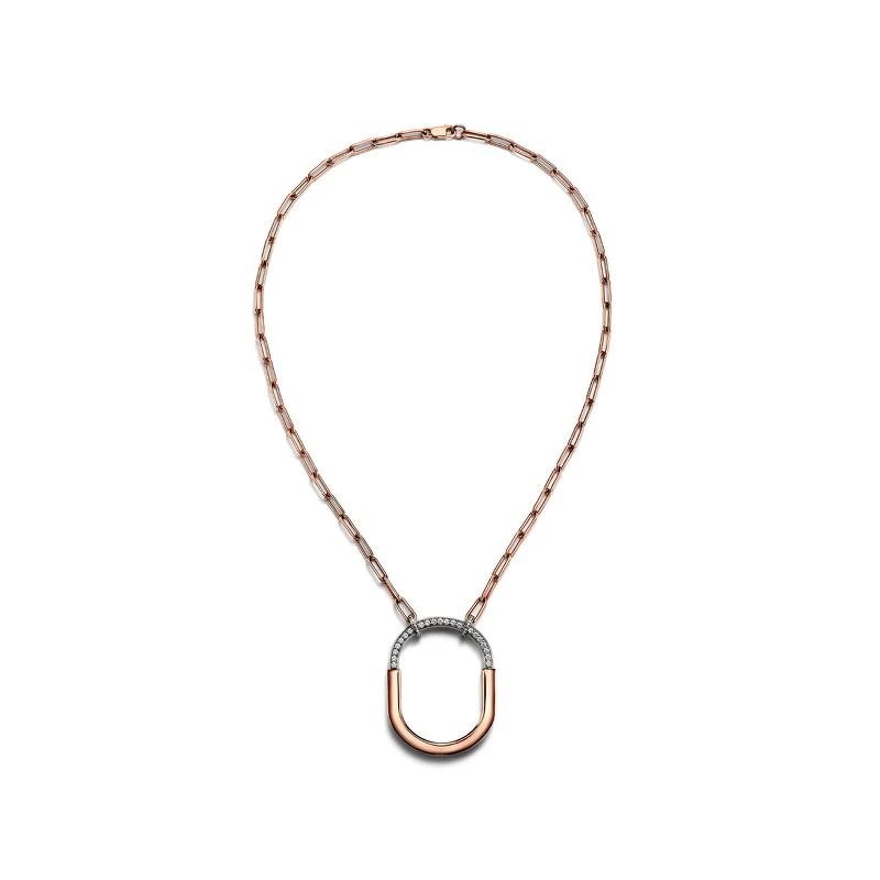 Tiffany Lock 18K白金與玫瑰金鑲鑽項鍊