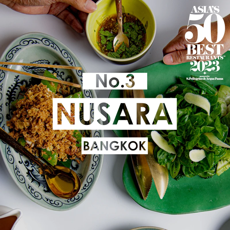 主廚Ton另間掌舵的餐廳 Nusara 則獲得第3名。主廚Ton另間掌舵的餐廳 Nusara 則勇奪第3名。