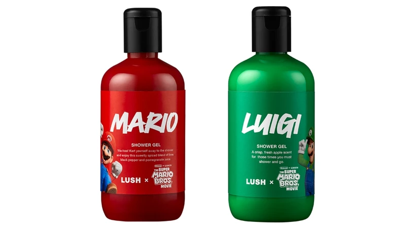 LUSH瑪利歐沐浴露、路易吉沐浴露110g，NT500、280g，NT900、560g，NT1450