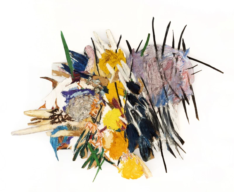 【Eric Firestone Gallery】Martha Edelheit, “Fishing for the Blue Moon”, 1959, canvas, sheet metal, oil paint on Masonite, 80h x 57w in (203.20h x 144.78w cm). Image courtesy of Eric Firestone Gallery. 【Eric Firestone Gallery】Martha Edelheit, “Fishing for the Blue Moon”, 1959, canvas, sheet metal, oil paint on Masonite, 80h x 57w in (203.20h x 144.78w cm). Image courtesy of Eric Firestone Gallery.