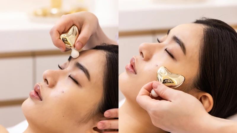 使用月神按摩儀冰鎮肌膚。 使用月神按摩儀冰鎮肌膚。