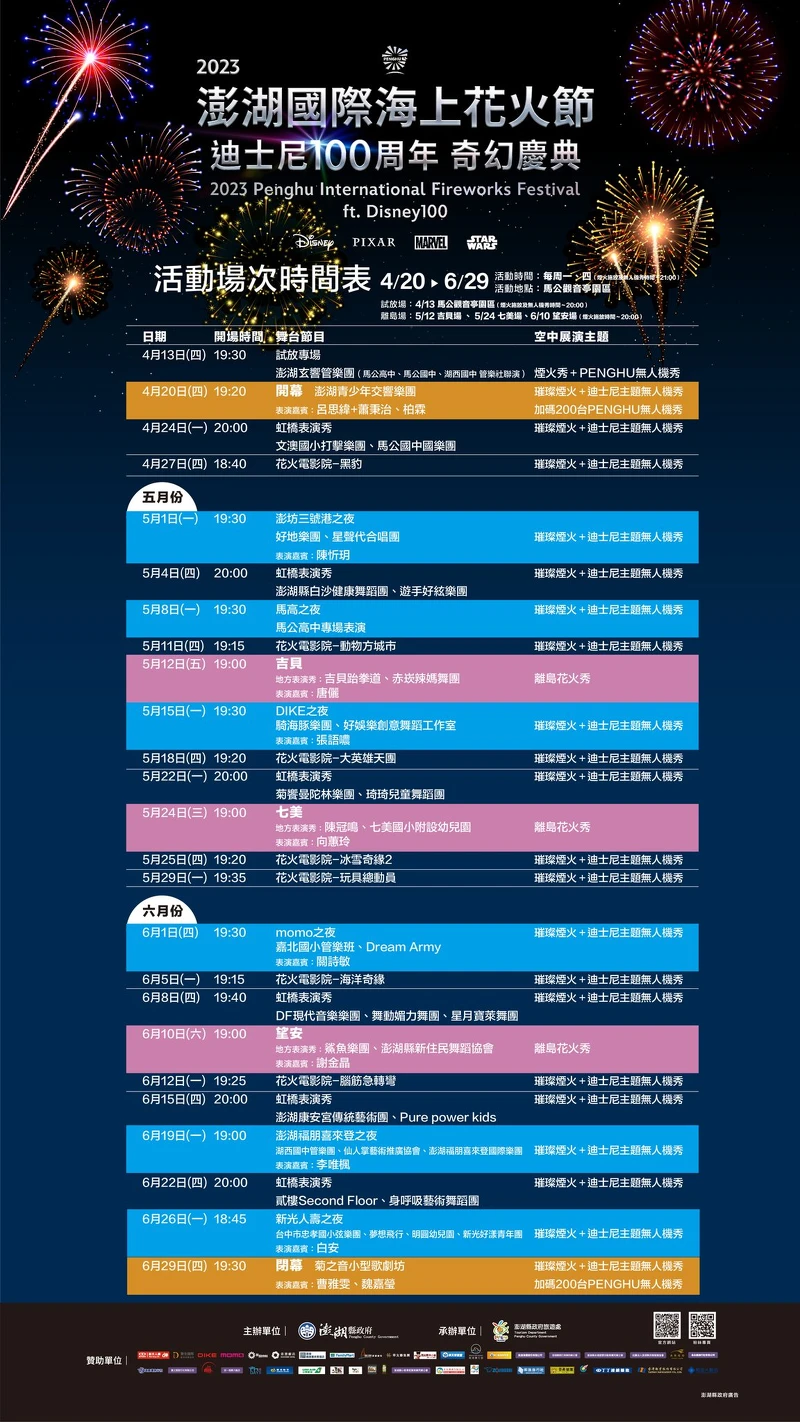 2023 澎湖國際海上花火節活動場次、卡司表