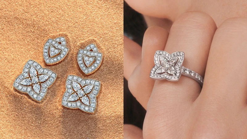 全新 De Beers Enchanted Lotus 18K白金垂墜式鑽石耳環、18K白金鑽石戒指。 全新 De Beers Enchanted Lotus 18K白金垂墜式鑽石耳環、18K白金鑽石戒指。