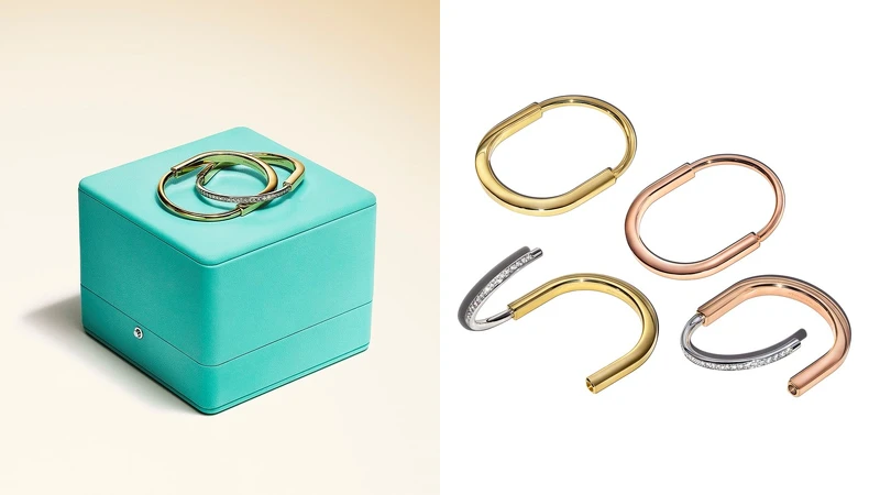 Tiffany Lock 18K金與白金鑲鑽手鐲、18K金手鐲、18K金鑲鑽手鐲。