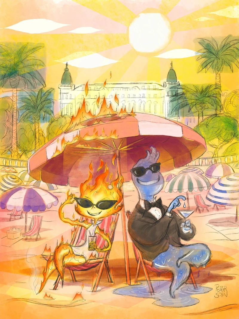 導演彼得孫特地為坎城影展創作的《元素方城市》畫作