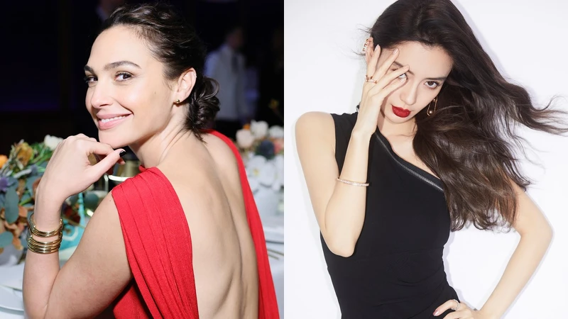(左)好萊塢女星蓋兒加朵(Gal Gadot)佩戴Tiffany Lock 系列作品、(右)中國女星Angelababy佩戴Tiffany Lock系列作品