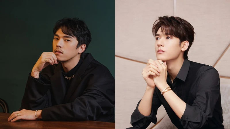 (左)創作歌手HUSH佩戴Tiffany Lock系列作品、(右)中國男星龔俊佩戴Tiffany Lock系列作品