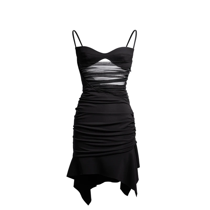 外露胸罩抓皺迷你洋裝，NT3499