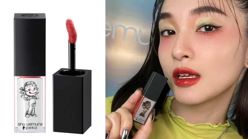 shu uemura植村秀X Peko無色限奶油緞光唇釉(#杏桃果汁糖)，NT1,200