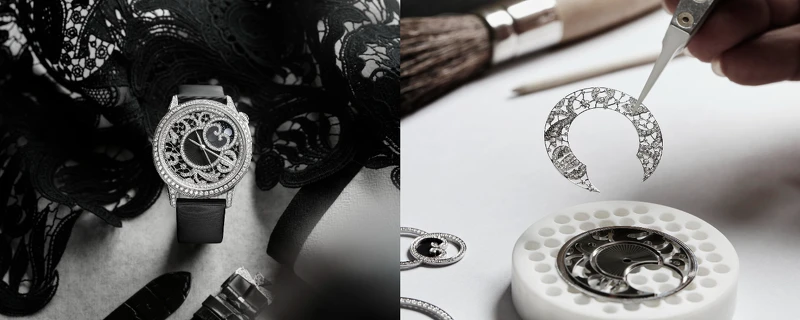 江詩丹頓Égérie Creative Edition 腕錶運用白金及鑽石詮釋出義大利布拉諾針繡蕾絲布紋