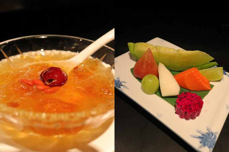 甜點與季節水果盤。