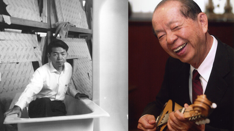 左圖為許文龍先生年輕時坐在自家生產的壓克力浴缸中。