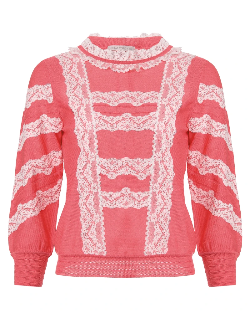 蕾絲拼接羊毛針織衫（夏姿，E-DA $4,950）