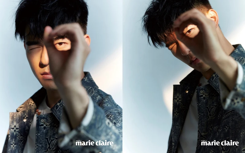 Monogram 牛仔外套，Louis Vuitton；串珠造型 T-shirt，Fendi。