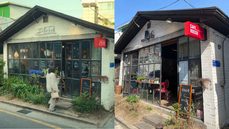 (左)男主角媽媽走進教大咖啡店(翻攝自Netflix)、(右)Cafe ROSSO實景(Photo by Julia) (左)男主角媽媽走進教大咖啡店(翻攝自Netflix)、(右)Cafe ROSSO實景(Photo by Julia)