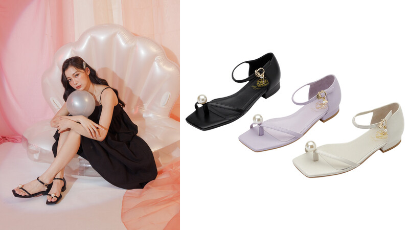 迪士尼小美人魚款珍珠夾腳低跟涼鞋,售價NT$1,980 迪士尼小美人魚款珍珠夾腳低跟涼鞋,售價NT$1,980