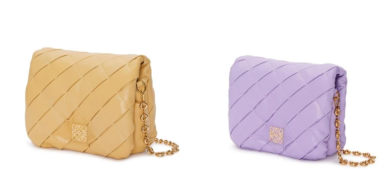 Goya鵝黃色菱格紋納帕羊皮肩背包、Goya薰衣草紫菱格紋納帕羊皮肩背包