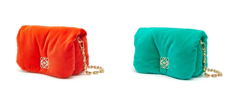 Goya夕陽橘天鵝絨迷你肩背鍊帶包、Goya藍綠色天鵝絨迷你肩背鍊帶包