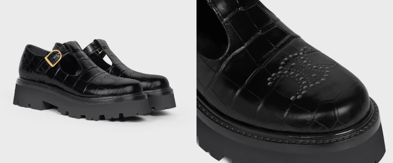 鱷魚紋壓花小牛皮CELINE TRIOMPHE BABIES通花粗踭鞋 NT.34,000 鱷魚紋壓花小牛皮CELINE TRIOMPHE BABIES通花粗踭鞋 NT.34,000