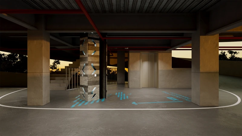 施昀佑X叁式_穿行練習(示意圖)_竹東_信義立體停車場. ©藤木植人、山冶計畫、藝術家提供。 施昀佑X叁式_穿行練習(示意圖)_竹東_信義立體停車場. ©藤木植人、山冶計畫、藝術家提供。