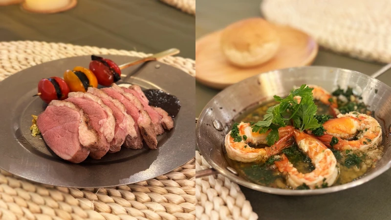 伊比利松阪豬、蒜味蝦