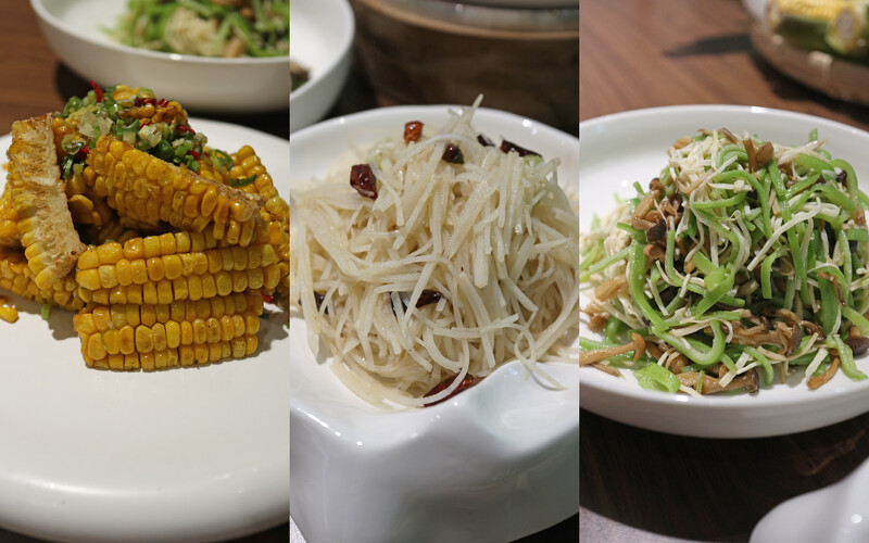 「椒鹽苞穀」「酸辣土豆絲」「季節時蔬」。