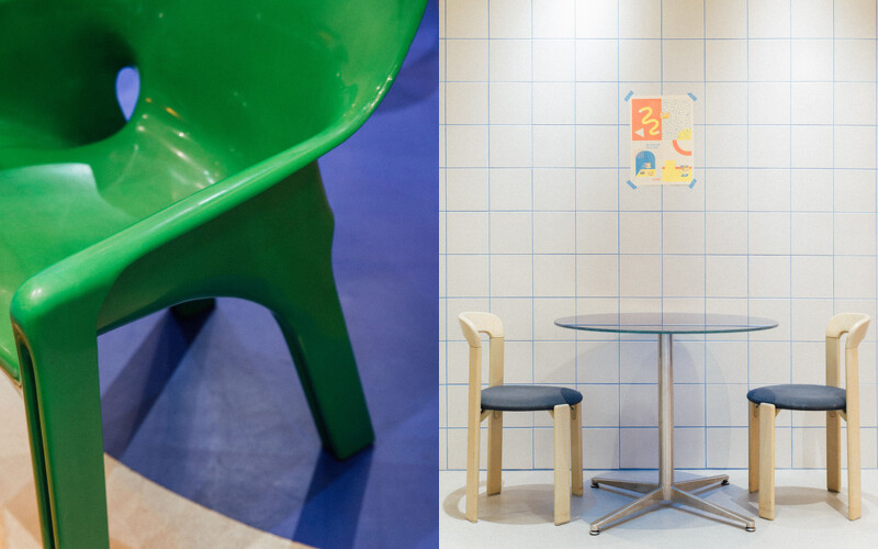 綠色 Gaudi Armchairs 與 Bruno Rey chair。 綠色 Gaudi Armchairs 與 Bruno Rey chair。